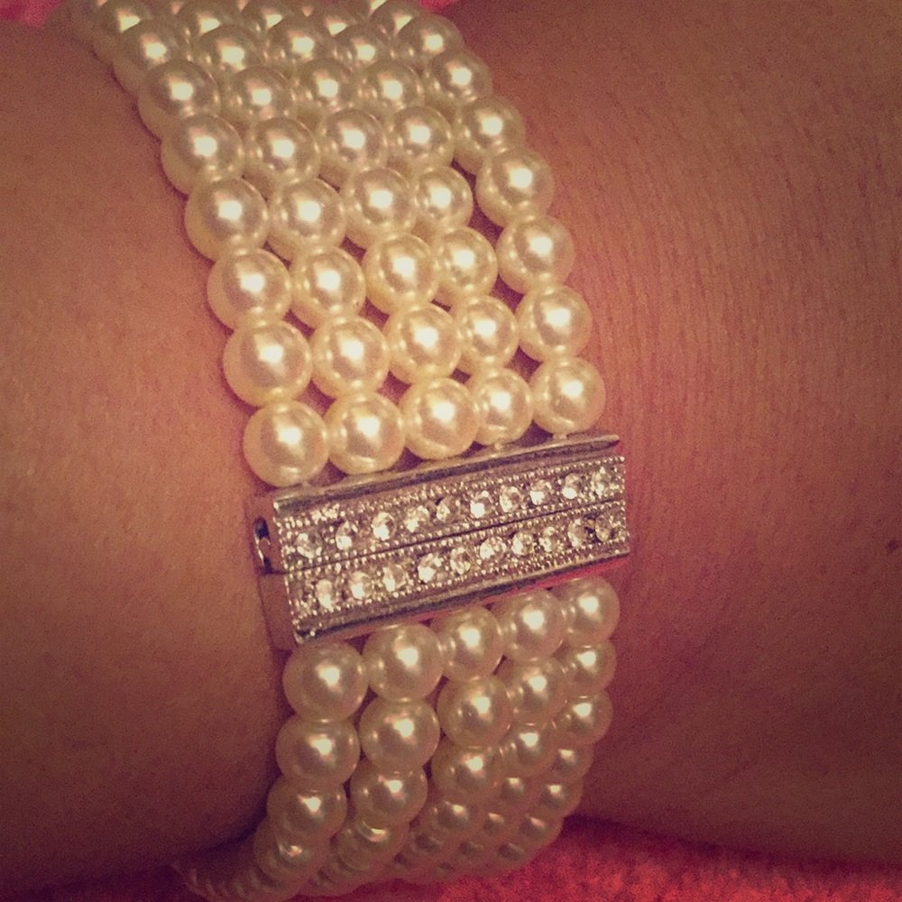 Ivory Five Strand Bracelets W/Sworaski Crystals